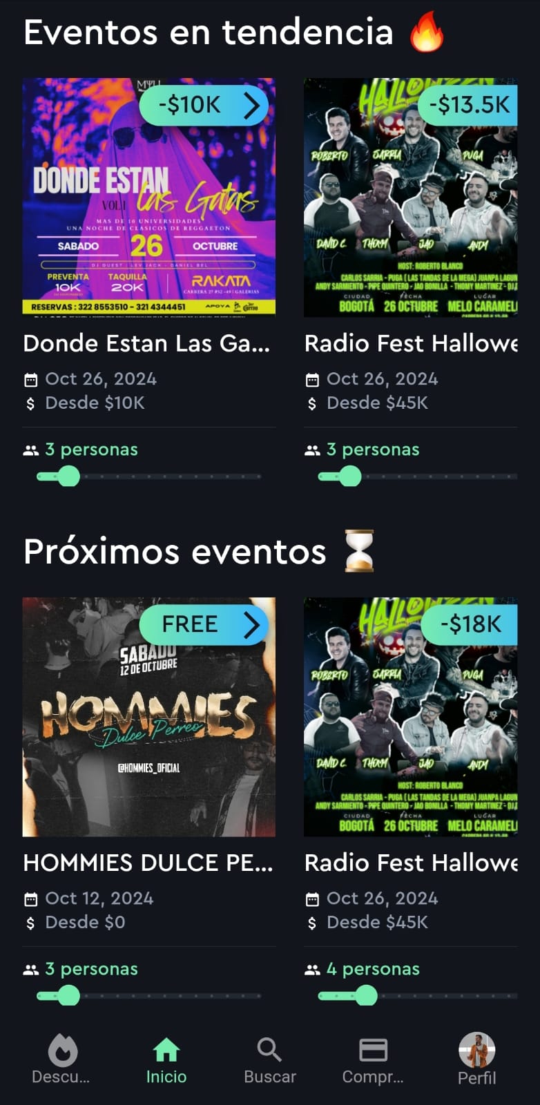 Catálogo de eventos en Zalee